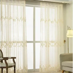 One Panel Korean Pastoral Style Linen And Cotton Embroidered Gauze Curtain Living Room Bedroom Dining Room Study Semi Transparent Gauze Curtain