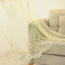 One Panel Korean Pastoral Style Linen And Cotton Embroidered Gauze Curtain Living Room Bedroom Dining Room Study Semi Transparent Gauze Curtain