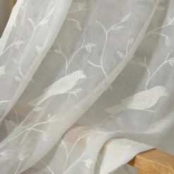One Panel Minimalist Style Bird Embroidered Gauze Curtain Living Room Bedroom Dining Room Semi Transparent Window Screen