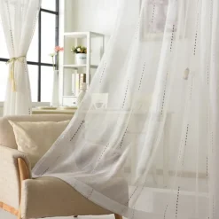 One Panel Modern Minimalist Style Vertical Striped Imitation Linen Curtain Living Room Bedroom Dining Room Semi Transparent Window Screen