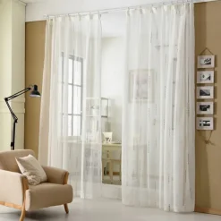 One Panel Modern Minimalist Style Vertical Striped Imitation Linen Curtain Living Room Bedroom Dining Room Semi Transparent Window Screen