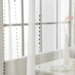 One Panel Modern Minimalist Style Vertical Striped Imitation Linen Curtain Living Room Bedroom Dining Room Semi Transparent Window Screen