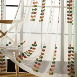 One Panel Rural Style Clover Embroidered Gauze Curtain Living Room Bedroom Dining Room Semi Transparent Window Screen