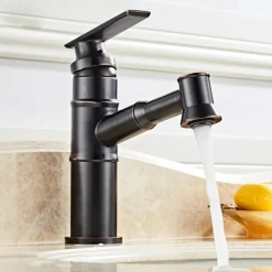 ORB Bathroom Sink Faucet,Pull out Spray Antique Brass Single Handle One Hole Bath Taps