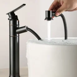 ORB Bathroom Sink Faucet,Pull out Spray Antique Brass Single Handle One Hole Bath Taps