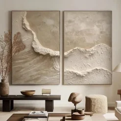 Original White Abstract Painting White Beige Texture Painting Abstract Wall Art Minimalist Abstract Painting Modern Art Living Room Art Stretched Frame Ready to Hang