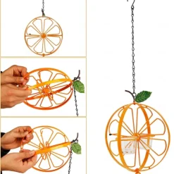 Oriole Bird Feeder for Outdoors Jelly and Oranges, Orange Fruit Oriole Jelly Bird Feeder, Outdoor Garden Metal Hanging Drinking Grape Jelly Container Hummingbird Feeder
