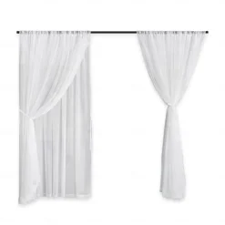 Outdoor Curtain for Patio, White Linen Look Semi-Sheer Curtains Waterproof Light Filtering Voile Outside Grommet Drapes for Pergola Balcony Pool Indoor