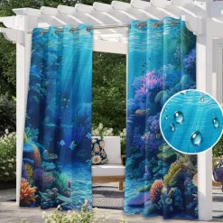 Outdoor Curtain for Patio Waterproof Indoor/Outdoor Rustproof Grommet Curtain Thermal Insulated Sunlight Block Drape for Gazebo/Porch, 2 Panels