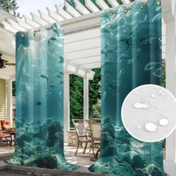 Outdoor Curtain for Patio Waterproof Indoor/Outdoor Rustproof Grommet Curtain Thermal Insulated Sunlight Block Drape for Gazebo/Porch, 2 Panels