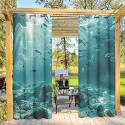 Outdoor Curtain for Patio Waterproof Indoor/Outdoor Rustproof Grommet Curtain Thermal Insulated Sunlight Block Drape for Gazebo/Porch, 2 Panels