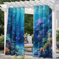 Outdoor Curtain for Patio Waterproof Indoor/Outdoor Rustproof Grommet Curtain Thermal Insulated Sunlight Block Drape for Gazebo/Porch, 2 Panels