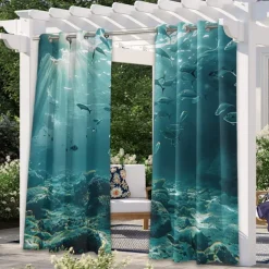 Outdoor Curtain for Patio Waterproof Indoor/Outdoor Rustproof Grommet Curtain Thermal Insulated Sunlight Block Drape for Gazebo/Porch, 2 Panels