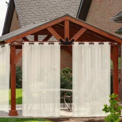 Outdoor Curtain for Patio, White Linen Look Semi-Sheer Curtains Waterproof Light Filtering Voile Outside Grommet Drapes for Pergola Balcony Pool Indoor