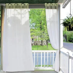 Outdoor Curtain for Patio, White Linen Look Semi-Sheer Curtains Waterproof Light Filtering Voile Outside Grommet Drapes for Pergola Balcony Pool Indoor