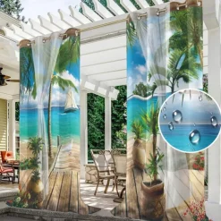 Outdoor Curtain for Patio Waterproof, Home Decor Thermal Insulated Grommet Top Blackout Indoor Outdoor Vertical Blind/Drape for Gazebo, Front Porch, Pergola