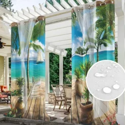 Outdoor Curtain for Patio Waterproof, Home Decor Thermal Insulated Grommet Top Blackout Indoor Outdoor Vertical Blind/Drape for Gazebo, Front Porch, Pergola