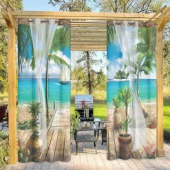 Outdoor Curtain for Patio Waterproof, Home Decor Thermal Insulated Grommet Top Blackout Indoor Outdoor Vertical Blind/Drape for Gazebo, Front Porch, Pergola