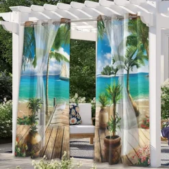 Outdoor Curtain for Patio Waterproof, Home Decor Thermal Insulated Grommet Top Blackout Indoor Outdoor Vertical Blind/Drape for Gazebo, Front Porch, Pergola