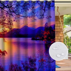 Outdoor Curtains for Patio Waterproof, Grommet Top Curtains with Sunset Landscape Pattern for Pergola/Gazebo/Porch/Cabana/Deck/Pool, 1 Panel