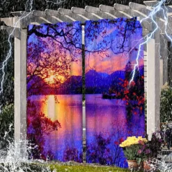 Outdoor Curtains for Patio Waterproof, Grommet Top Curtains with Sunset Landscape Pattern for Pergola/Gazebo/Porch/Cabana/Deck/Pool, 1 Panel