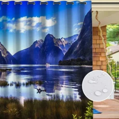 Outdoor Curtains for Patio Waterproof, Grommet Top Curtains with Lake Mountain Pattern for Pergola/Gazebo/Porch/Cabana/Deck/Pool, 1 Panel