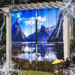 Outdoor Curtains for Patio Waterproof, Grommet Top Curtains with Lake Mountain Pattern for Pergola/Gazebo/Porch/Cabana/Deck/Pool, 1 Panel