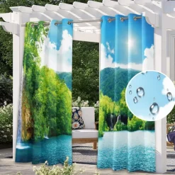 Outdoor Curtains for Patio Waterproof Blackout Outside Deck for Gazebo Pavilion Pergola Arbor Sun Room, 2 Panels, Waterfall River