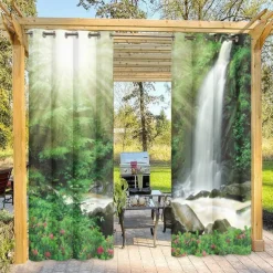 Outdoor Curtains for Patio Waterproof Blackout Outside Deck for Gazebo Pavilion Pergola Arbor Sun Room, 2 Panels, Waterfall River