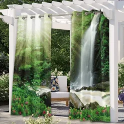 Outdoor Curtains for Patio Waterproof Blackout Outside Deck for Gazebo Pavilion Pergola Arbor Sun Room, 2 Panels, Waterfall River