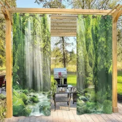 Outdoor Curtains for Patio Waterproof Blackout Outside Deck for Gazebo Pavilion Pergola Arbor Sun Room, 2 Panels, Waterfall River