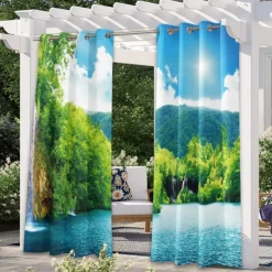 Outdoor Curtains for Patio Waterproof Blackout Outside Deck for Gazebo Pavilion Pergola Arbor Sun Room, 2 Panels, Waterfall River