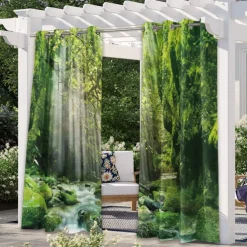 Outdoor Curtains for Patio Waterproof Blackout Outside Deck for Gazebo Pavilion Pergola Arbor Sun Room, 2 Panels, Waterfall River
