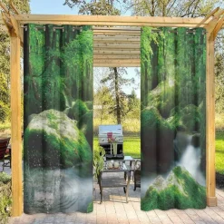 Outdoor Curtains for Patio Waterproof Blackout Outside Deck for Gazebo Pavilion Pergola Arbor Sun Room, 2 Panels, Waterfall River