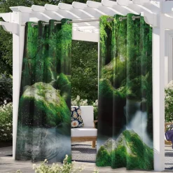 Outdoor Curtains for Patio Waterproof Blackout Outside Deck for Gazebo Pavilion Pergola Arbor Sun Room, 2 Panels, Waterfall River