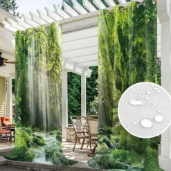 Outdoor Curtains for Patio Waterproof Blackout Outside Deck for Gazebo Pavilion Pergola Arbor Sun Room, 2 Panels, Waterfall River