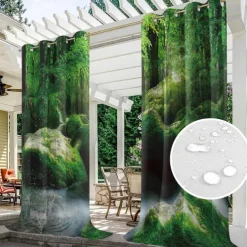 Outdoor Curtains for Patio Waterproof Blackout Outside Deck for Gazebo Pavilion Pergola Arbor Sun Room, 2 Panels, Waterfall River