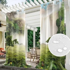 Outdoor Curtains for Patio Waterproof Blackout Outside Deck for Gazebo Pavilion Pergola Arbor Sun Room, 2 Panels, Waterfall River
