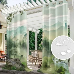 Outdoor Curtains for Patio Waterproof Blackout Outside Deck for Gazebo Pavilion Pergola Arbor Sun Room, 2 Panels, Waterfall River