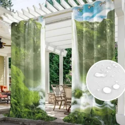 Outdoor Curtains for Patio Waterproof Blackout Outside Deck for Gazebo Pavilion Pergola Arbor Sun Room, 2 Panels, Waterfall River