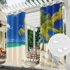 Outdoor Curtains Waterproof Windproof Weatherproof Curtain for Patio, Cabana, Porch, Pergola and Gazebo, Grommet Top Drape, 2 Panels Beach Palm