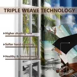 Outdoor Curtains Waterproof Windproof Weatherproof Curtain for Patio, Cabana, Porch, Pergola and Gazebo, Grommet Top Drape, 2 Panels Beach Palm