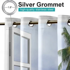 Outdoor Curtains Waterproof Windproof Weatherproof Curtain for Patio, Cabana, Porch, Pergola and Gazebo, Grommet Top Drape, 2 Panels Beach Palm