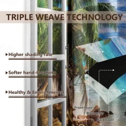 Outdoor Curtains Waterproof Windproof Weatherproof Curtain for Patio, Cabana, Porch, Pergola and Gazebo, Grommet Top Drape, 2 Panels Beach Palm
