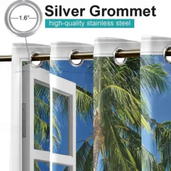 Outdoor Curtains Waterproof Windproof Weatherproof Curtain for Patio, Cabana, Porch, Pergola and Gazebo, Grommet Top Drape, 2 Panels Beach Palm