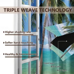 Outdoor Curtains Waterproof Windproof Weatherproof Curtain for Patio, Cabana, Porch, Pergola and Gazebo, Grommet Top Drape, 2 Panels Beach Palm