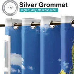 Outdoor Curtains Waterproof Windproof Weatherproof Curtain for Patio, Cabana, Porch, Pergola and Gazebo, Grommet Top Drape, 2 Panels Beach Palm