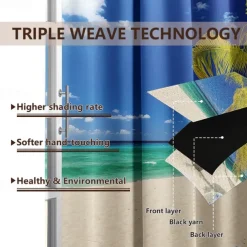 Outdoor Curtains Waterproof Windproof Weatherproof Curtain for Patio, Cabana, Porch, Pergola and Gazebo, Grommet Top Drape, 2 Panels Beach Palm