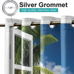 Outdoor Curtains Waterproof Windproof Weatherproof Curtain for Patio, Cabana, Porch, Pergola and Gazebo, Grommet Top Drape, 2 Panels Beach Palm