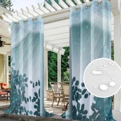 Outdoor Curtains Waterproof Windproof Weatherproof Curtain for Patio, Cabana, Porch, Pergola and Gazebo, Grommet Top Drape, 2 Panels Garden Theme